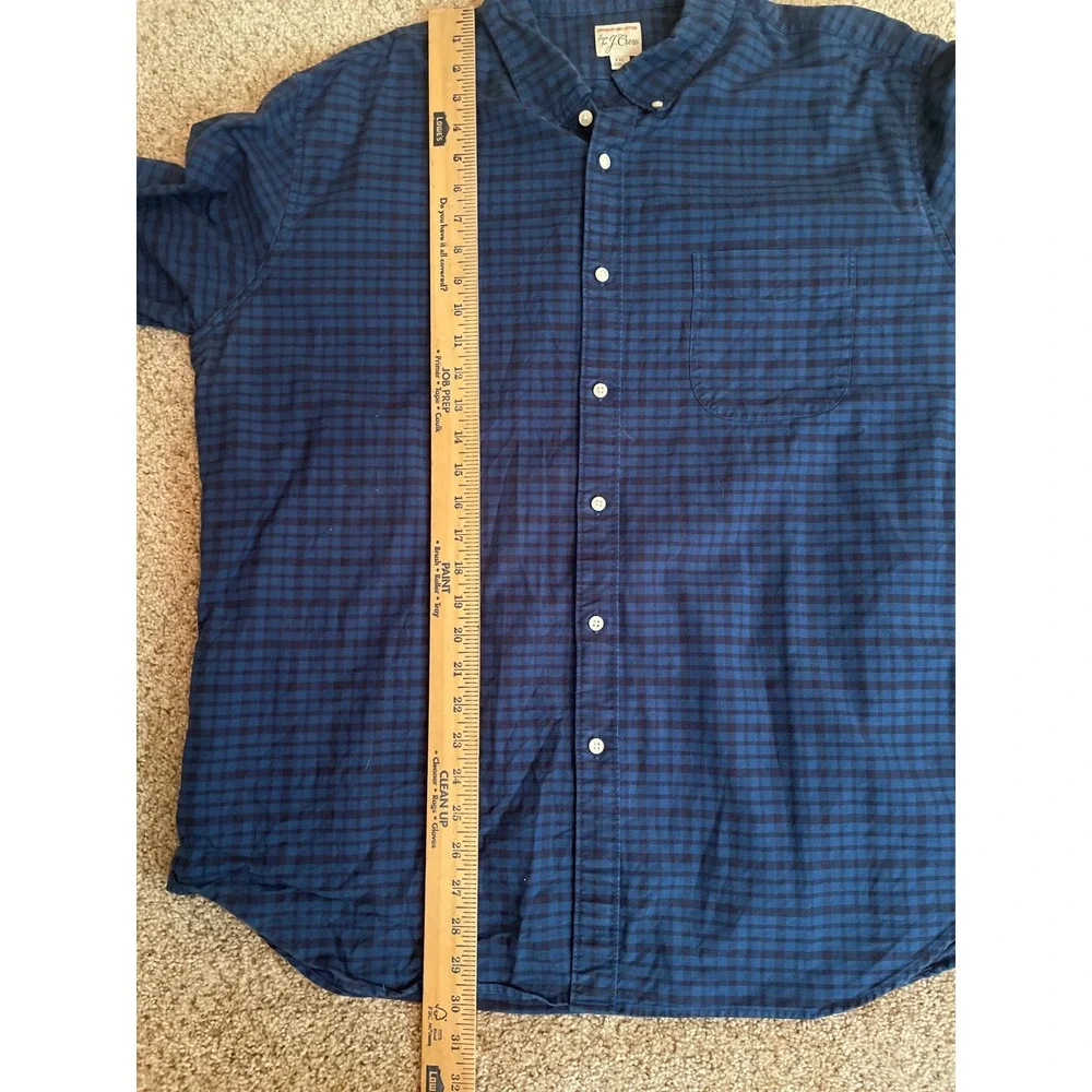 J. Crew Mens Button Down Shirt XXL Blue Gingham American Pima Cotton Classic Fit